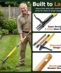 Stand Up Weed Puller With Slide Release Ejection for Clean No Touch Weeding in Lawn and Garden with metal claws and wooden handle