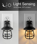 Plug In LED Night Light With Dusk To Dawn Sensor Subtle Farmhouse Style Mood Lighting in dual mode showing on and off.