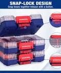 Side view of Three Piece Small Parts Organizer Set With Portable Stackable Hardware Storage Case Removable Dividers And Clear Lid