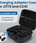 Premium Fit EV Charge Adapter Case Compatible With Tesla Model Y S X 3 with custom molded pockets for J1772 CCS1 plugs.