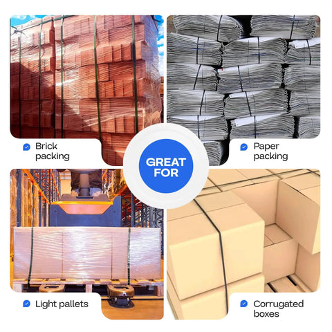No Gimmicks Heavy Duty Half Inch Polypropylene Strapping Kit With 7200 Ft Roll Rated 600 Lb Break Strength Includes Hand Tensioner And 1000 Open Seals For Tough Pallet Wrapping And Fast Logistics Moves