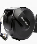 Retractable Garden Hose Reel One Half Inch By One Hundred Feet, Heavy Duty Three Ply Reinforced Hose, mounted on wall bracket