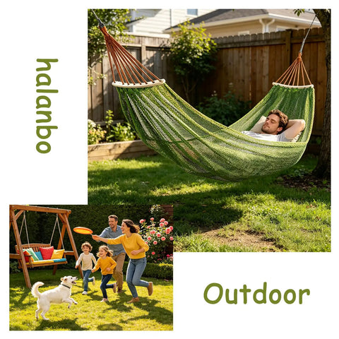 Compact Ultralight Camping Hammock With Tree Straps And Storage Bag No Stand Needed For Outdoor Use, lightweight polyester rope hammock in use.