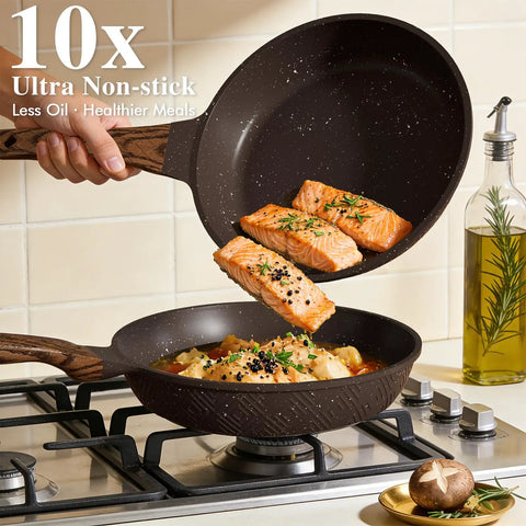 26 Piece Nonstick Pots And Pans Set With Steamer Induction Ready Cookware Includes Silicone Utensils Healthy Quartz Nonstick PFAS PFOA Free Easy Clean Great Housewarming Gift For Home Cooks And Busy Chefs No Fuss Cleanup cooking salmon on stovetop
