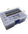 All In One Electronic Component Kit With 1390 Pieces including storage box labeled with component chart and dimensions