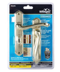 Packaging of Castellan Surface Lever Latch With Deadbolt For Screen And Storm Doors Polished Brass Night Latch shown