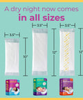 Three different sizes of Overnight Diaper Booster Pads Stops Nighttime Leaks For Extra Absorbency Size Four To Six 30 Count