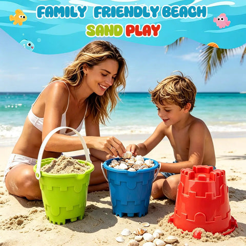 Jumbo Beach Sand Castle Buckets Set For Kids And Adults 7 Inch Large Sand Pails Thick Durable ABS Plastic Bath Toy Gift Bundle