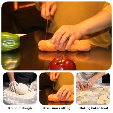 Stainless steel kitchen cutting board mat, 40 × 30 cm, for rolling dough and precise cutting.
