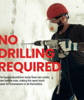 Man repairing wall with DIY Foundation Crack Repair Kit With 10 Ft Low Viscosity Urethane Sealant For Crawl Spaces And Concrete Basement Walls That Stops Water Leaks Drill Free Filler And Easy Home Fix.