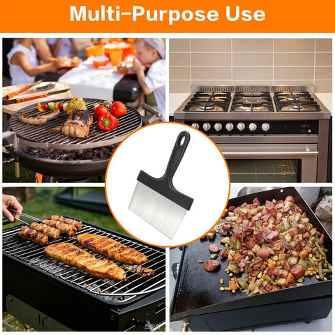 Heavy Duty Stainless Steel Grill Scraper 3 In 1 Griddle Scraper With Comfort Grip Handle used on various grills and stovetops