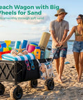 Heavy Duty Beach Wagon With 9 Inch Balloon Wheels, 550 Lb Capacity, Foldable Beach Cart on sand with beach gear, all terrain
