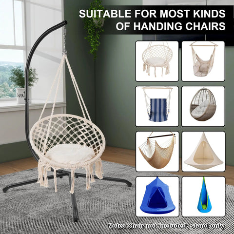 Heavy Duty Hammock Chair Stand Steel C-Stand For Outdoor And Indoor Use, Supports Egg Chairs Or Swings Up To 400 Lbs With Stable X Base