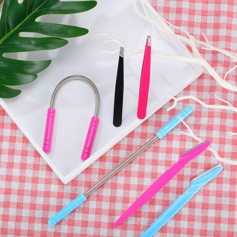 14 Piece Facial Hair Remover Set With Spring Epilators Eyebrow Razors And Tweezers Portable At Home Hair Removal Kit For Women.