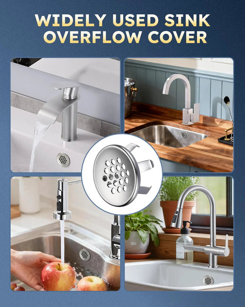 Heavy Duty Solid Brass Sink Overflow Cover Rings Finished In Brushed Nickel Super Rugged Bathroom Drain Shield Anti Wobble Rubber Gasket Real Deal Built Like A Tank