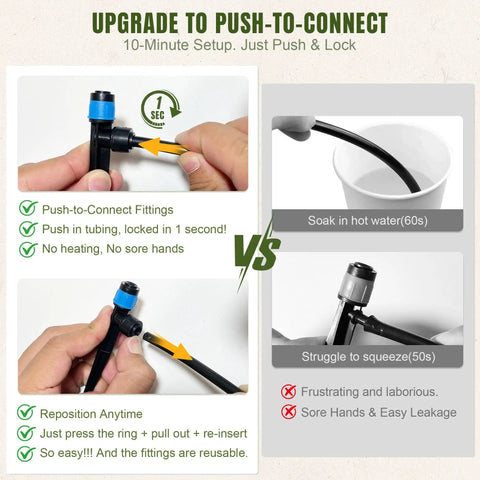 Push To Connect Drip Irrigation System for Garden Beds with adjustable kit including emitters tubing and connectors comparison