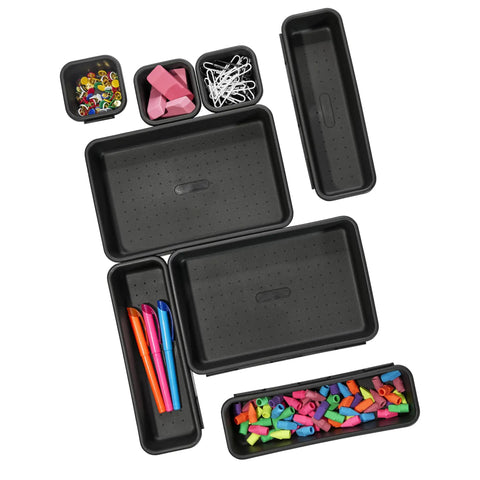 8 Piece Interlocking Bin Pack Junk Drawer Friendly Customizable Drawer Organizer Set for Office Kitchen Bathroom and Tools