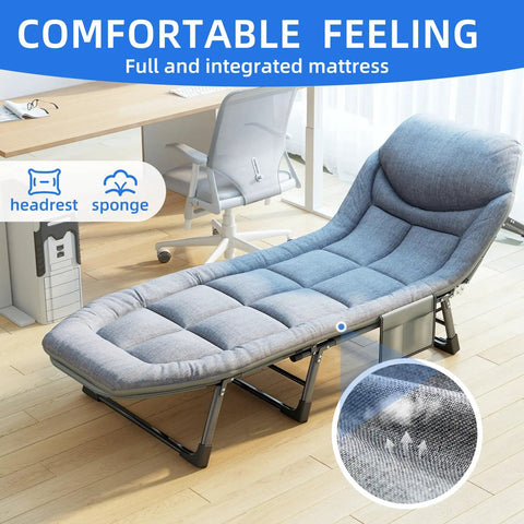 Go To Adjustable Folding Camping Cot With Mattress For Indoor And Outdoor Use 70 inch long portable guest bed with integrated headrest