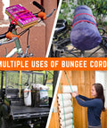 Heavy Duty Bungee Cords With Hooks Kit 30 Pcs Assorted Sizes in various uses: cycling, camping, cargo securing, indoor storage