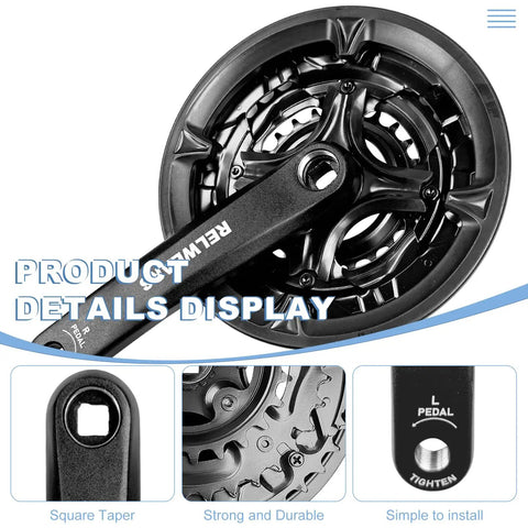 Bike Crankset 24 34 42T 170mm Square Taper For 3x7 3x8 3x9 Speed Mountain Bikes Heavy Duty Crank Arm Set detailed display