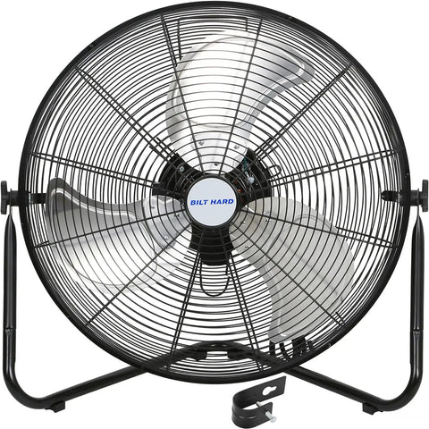 Heavy Duty 20 Inch High Velocity Floor Fan With 4650 CFM, Three Speeds, Metal Construction, Wall Mount System, front view