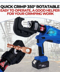 No Sweat Heavy Duty Electric Hydraulic Cable Lug Crimper 12 Ton Terminal Crimping Pliers with rotatable head for precise crimping.
