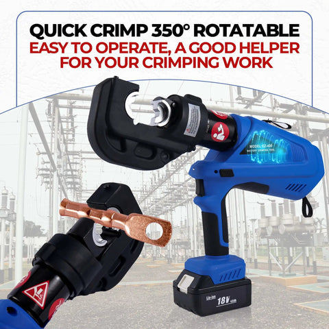 No Sweat Heavy Duty Electric Hydraulic Cable Lug Crimper 12 Ton Terminal Crimping Pliers with rotatable head for precise crimping.