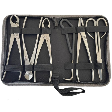 6 Piece Bonsai Tool Set Pro Grade With Concave Cutter, Knob Cutter, Jin Pliers, Wire Cutter, Bonsai Scissors, Root Hook And Black Zipper Leather Bag Included, 210mm, 3Cr13 Steel For Bonsai Creation And Maintenance
