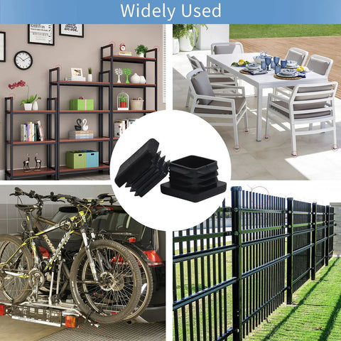 12 Pack 1 Inch 1x1 Square Tube End Caps Plastic Plugs For Square Tubing Black Durable Fitting shown for furniture and fences.