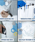 Mens Science Lab Coat White 100 Percent Cotton Long Fit With Snap Closures Cuffs Howie Collar For Chem Nerds Adjustable Belt