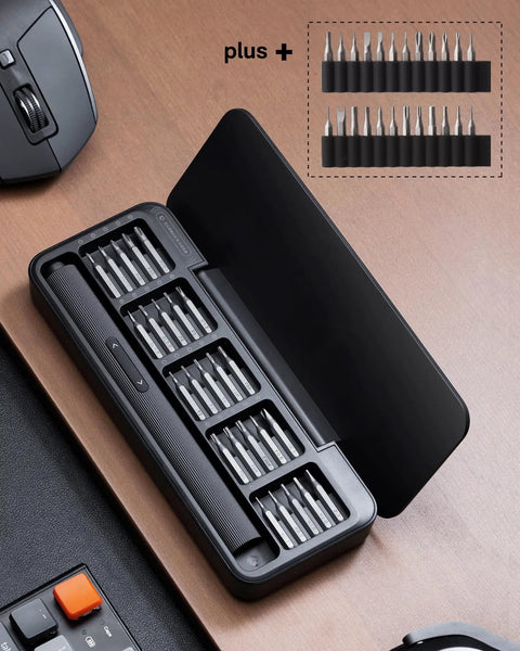 Ultra Portable Electric Precision Screwdriver Set With 49 S2 Steel Bits, Magnetic Storage, USB C Rechargeable on a desk