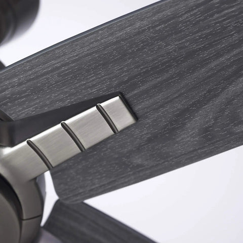 Close-up of blade and brushed steel finish of 56 Inch Euclid Brushed Steel Ceiling Fan With LED Light Kit, Modern Geometric Design.