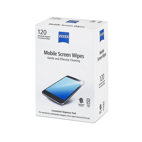 ZEISS Mobile Screen Wipes box, pre-moistened screen cleaner, 120-count, front view