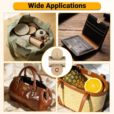 Image showing 24 pairs 14mm magnetic snaps used for purses, wallets, and tote bags. No sew closures with four color finishes: Gold, Silver, Black, Copper.