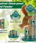 Squirrel Chew Proof Metal Mesh Bird Feeder For Outdoors All Weather Rust Proof 2 Lb Large Capacity with perched squirrel