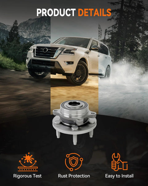 2 Pack Front And Rear Wheel Hub Bearing Assembly 513275 Fits Ford Edge 2011-2014 Flex 2009-2019 Taurus 2010-2019 Lincoln MKS MKT MKX 2009-2019 5 Lug Direct Fit Replacement with car background and product icons