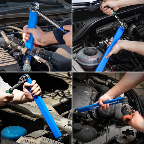 Offset Extension Wrench Set With Zero Degree Ratchet Extension For Tight Spaces, Impact Ready in use for auto repairs