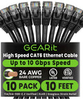 Cat 6 Ethernet Cable Pack 10 Foot 10 Pack Patch Cables With Snagless Gold-Plated RJ45 Connectors For PC TV Router Black Delivers 10 Gbps Speeds Perfect For Gaming And Streaming In Home Or Office Setup