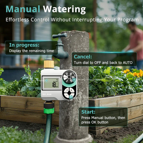 Brass Sprinkler Timer For Garden Hose Faucet With Waterproof HD Screen, Programmable Rain Delay, Manual And Automatic Irrigation For Lawn