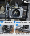 No Sweat Four Pin To Seven Pin RV Trailer Wiring Adapter With Dual Output Flat Harness and Brake Wire Circuit For Stress Free Towing Rig Setup close-up of 7-pin and 4-pin connectors.