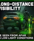 People holding green glow sticks near a car in low-light, illustrating Ultra Bright Green Glow Sticks Emergency Chem Lights 6 Inch 25 Pack Military Grade 12 Hour Bulk Tactical Light Sticks For Survival Gear Camping Power Outages.
