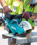 Straight Up Beast Mode 9 Inch Cordless Power Cutter With Brushless Motor cutting through metal with sparks in outdoor setting.