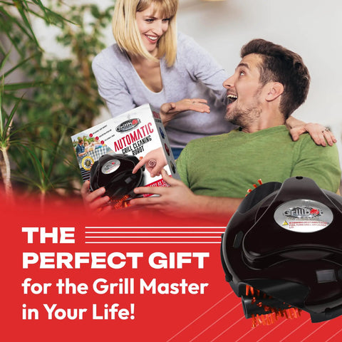 Person holding Automatic Grill Cleaning Robot Nylon Brushes Electric BBQ Cleaner Hands Off Motorized Power Cordless Rechargeable Grill Scrubber