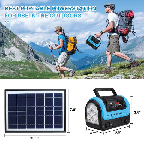 Hikers using Beefy All In One Portable Solar Power Station With Panel And Built-In LED Lights for outdoor energy needs.