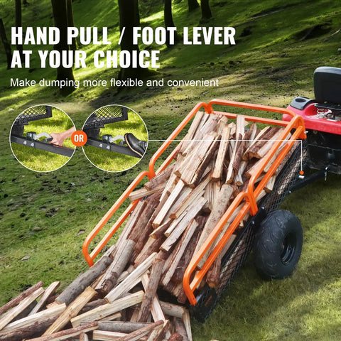 Tow Behind Dump Cart For Lawn And Garden 1500 Pound Capacity 15 Cubic Feet Heavy Duty Yard Garden Trailer dumping logs