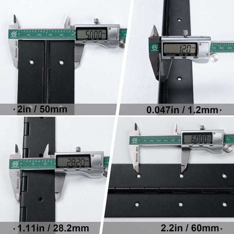 Heavy Duty 36 Inch Piano Hinges 0.047 Inch Thick Stainless Steel Black 2 Pack Continuous Hinge measurements with caliper