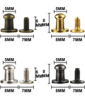 Kickass 150 Piece Punk Spikes And Rivets Kit Featuring Round Head Screw Back Construction In Silver Gold Bronze And Gunmetal Finish, showing 5mm head and 8mm height dimensions.