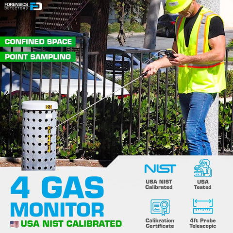 4 Gas Monitor With Built In Pump And Probe, Four Gas Detector For O2 CO H2S LEL, Color Display And Graphing, USA NIST Traceable Calibration