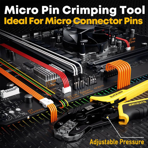 Crimping Tool And Connector Kit With 20 Types JST XH SYP 2.5mm And 2.54mm Connectors, 32 20 AWG Crimp Pliers shown on circuit board