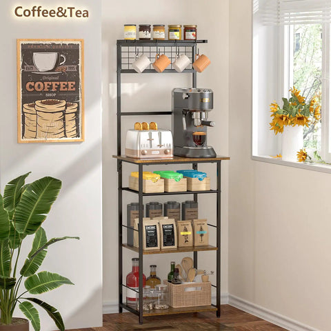 5 Tier Coffee Bar Station With 4 S Shaped Hooks Farmhouse Corner Kitchen Cabinet For Small Spaces in kitchen corner